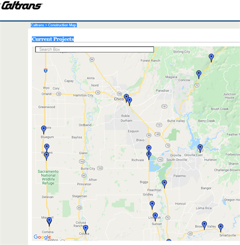 Caltrans Current Projects Map Tool
